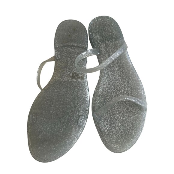 STUART WEITZMAN Clear Silver Glitter Slide Flats Sandals Size 8 - Picture 5 of 6